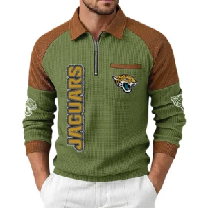 Jacksonville Jaguars Men's Waffle Knit Contrast Color Half Zip Pullover