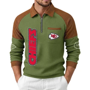 Kansas City Chiefs Men's Waffle Knit Contrast Color Half Zip Pullover