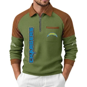 Los Angeles Chargers Men's Waffle Knit Contrast Color Half Zip Pullover