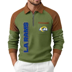 Los Angeles Rams Men's Waffle Knit Contrast Color Half Zip Pullover