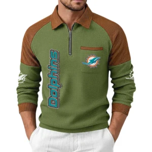 Miami Dolphins Men's Waffle Knit Contrast Color Half Zip Pullover