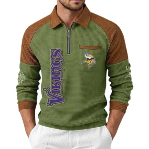Minnesota Vikings Men's Waffle Knit Contrast Color Half Zip Pullover