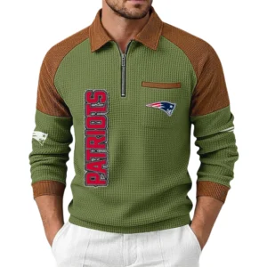 New England Patriots Men's Waffle Knit Contrast Color Half Zip Pullover