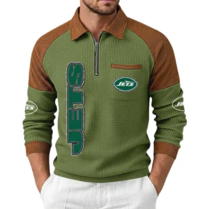 New York Jets Men's Waffle Knit Contrast Color Half Zip Pullover