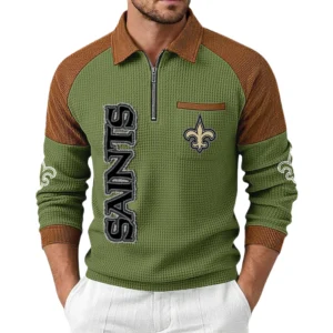New Orleans Saints Men's Waffle Knit Contrast Color Half Zip Pullover