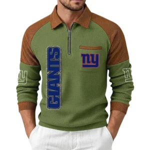 New York Giants Men's Waffle Knit Contrast Color Half Zip Pullover