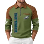 Philadelphia Eagles Men's Waffle Knit Contrast Color Half Zip Pullover