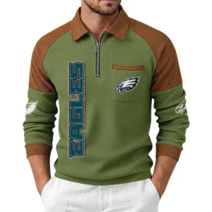 Philadelphia Eagles Men's Waffle Knit Contrast Color Half Zip Pullover