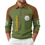 Pittsburgh Steelers Men's Waffle Knit Contrast Color Half Zip Pullover