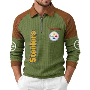 Pittsburgh Steelers Men's Waffle Knit Contrast Color Half Zip Pullover