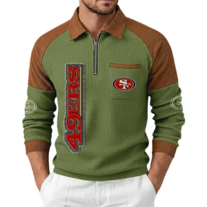 San Francisco 49ers Men's Waffle Knit Contrast Color Half Zip Pullover