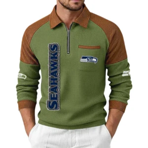 Seattle Seahawks Men's Waffle Knit Contrast Color Half Zip Pullover