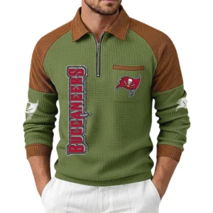 Tampa Bay Buccaneers Men's Waffle Knit Contrast Color Half Zip Pullover