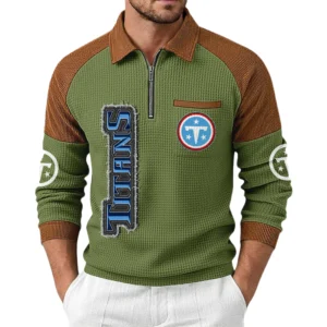 Tennessee Titans Men's Waffle Knit Contrast Color Half Zip Pullover