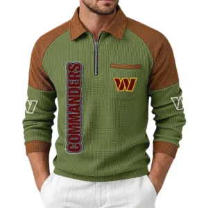 Washington Commanders Men's Waffle Knit Contrast Color Half Zip Pullover