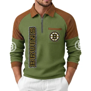 Boston Bruins Men's Waffle Knit Contrast Color Half Zip Pullover