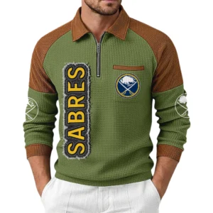 Buffalo Sabres Men's Waffle Knit Contrast Color Half Zip Pullover