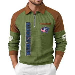 Columbus Blue Jackets Men's Waffle Knit Contrast Color Half Zip Pullover