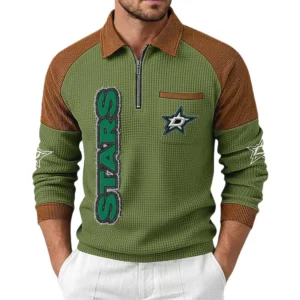 Dallas Stars Men's Waffle Knit Contrast Color Half Zip Pullover