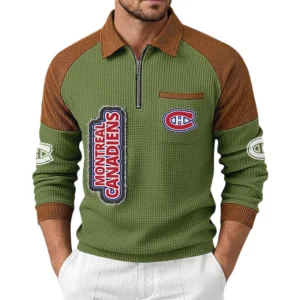 Montreal Canadiens Men's Waffle Knit Contrast Color Half Zip Pullover