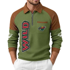 Minnesota Wild Men's Waffle Knit Contrast Color Half Zip Pullover