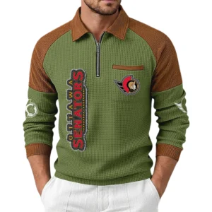 Ottawa Senators Men's Waffle Knit Contrast Color Half Zip Pullover