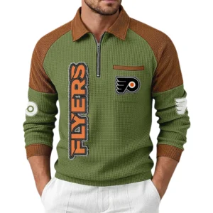 Philadelphia Flyers Men's Waffle Knit Contrast Color Half Zip Pullover