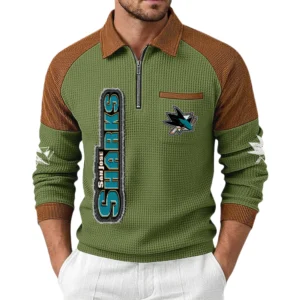 San Jose Sharks Men's Waffle Knit Contrast Color Half Zip Pullover