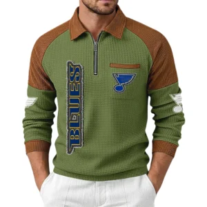St. Louis Blues Men's Waffle Knit Contrast Color Half Zip Pullover