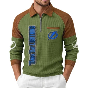 Tampa Bay Lightning Men's Waffle Knit Contrast Color Half Zip Pullover