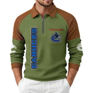 Vancouver Canucks Men's Waffle Knit Contrast Color Half Zip Pullover