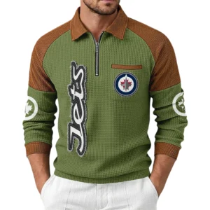 Winnipeg Jets Men's Waffle Knit Contrast Color Half Zip Pullover