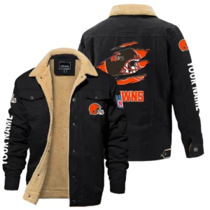 Cleveland Browns Fleece Lined Thick Jacket With Fur Lapel Collar Custom Name