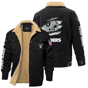 Las Vegas Raiders Fleece Lined Thick Jacket With Fur Lapel Collar Custom Name