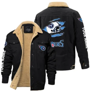 Tennessee Titans Fleece Lined Thick Jacket With Fur Lapel Collar Custom Name