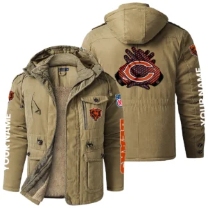 Chicago Bears Windproof Fleece Jacket Hooded Custom Name