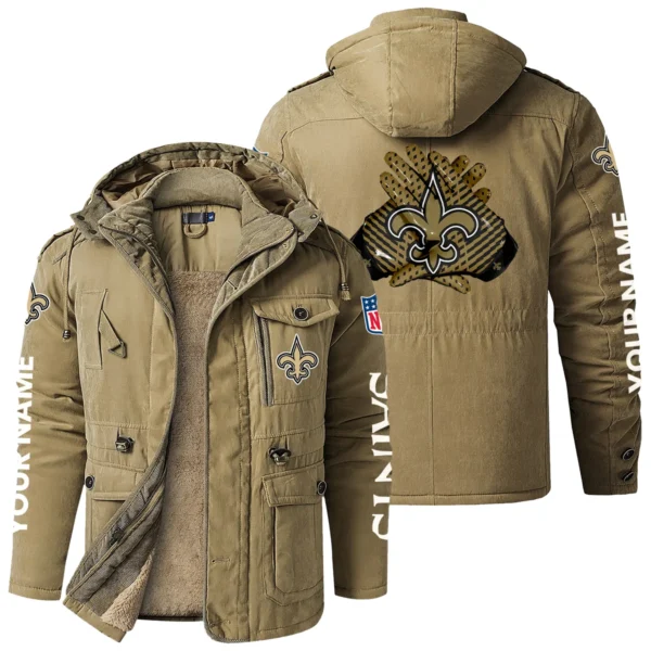 New Orleans Saints Windproof Fleece Jacket Hooded Custom Name