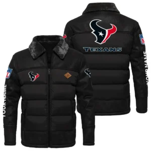 Houston Texans Puffer Jacket Fur Collar Leather Patchwork Custom Name