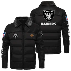Las Vegas Raiders Puffer Jacket Fur Collar Leather Patchwork Custom Name
