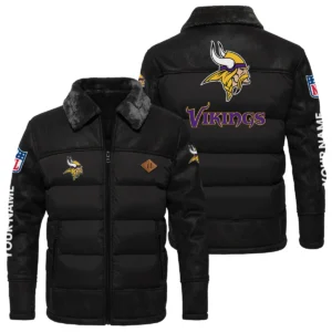 Minnesota Vikings Puffer Jacket Fur Collar Leather Patchwork Custom Name