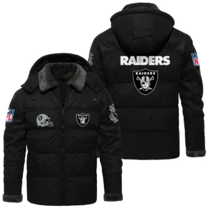 Las Vegas Raiders Puffer Jacket Hooded Detachable x PU Leather Custom Name