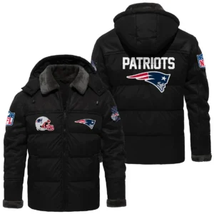 New England Patriots Puffer Jacket Hooded Detachable x PU Leather Custom Name