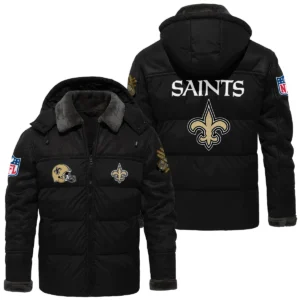 New Orleans Saints Puffer Jacket Hooded Detachable x PU Leather Custom Name