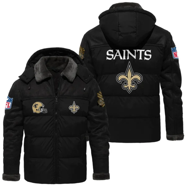 New Orleans Saints Puffer Jacket Hooded Detachable x PU Leather Custom Name