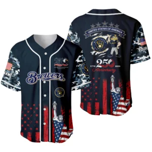Milwaukee Brewers x 250th Anniversay Baseball Jersey Limited Edition Premium Short Sleeve Personalize Name