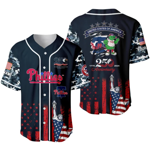 Philadelphia Phillies x 250th Anniversay Baseball Jersey Limited Edition Premium Short Sleeve Personalize Name