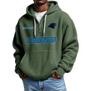 Carolina Panthers Waffle Knit Hoodie Quarter Zip Personalize Name