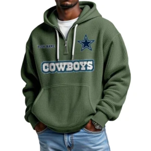 Dallas Cowboys Waffle Knit Hoodie Quarter Zip Personalize Name