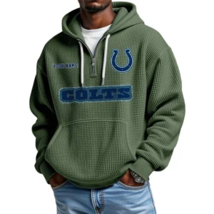 Indianapolis Colts Waffle Knit Hoodie Quarter Zip Personalize Name