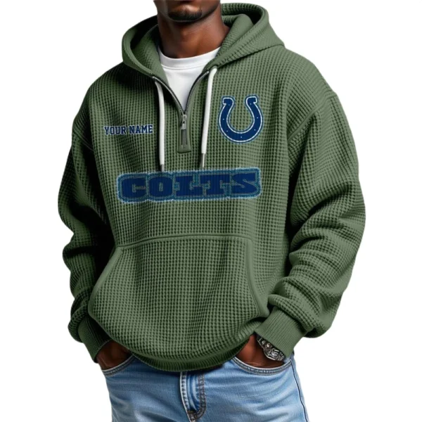 Indianapolis Colts Waffle Knit Hoodie Quarter Zip Personalize Name